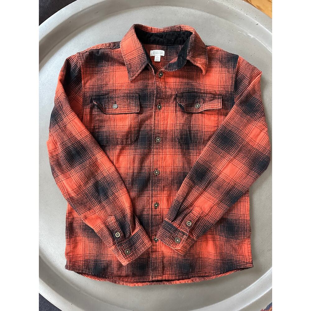 Gymboree Plaid Button Down Shirt Boys 10 12 Orange Black Corduroy detail